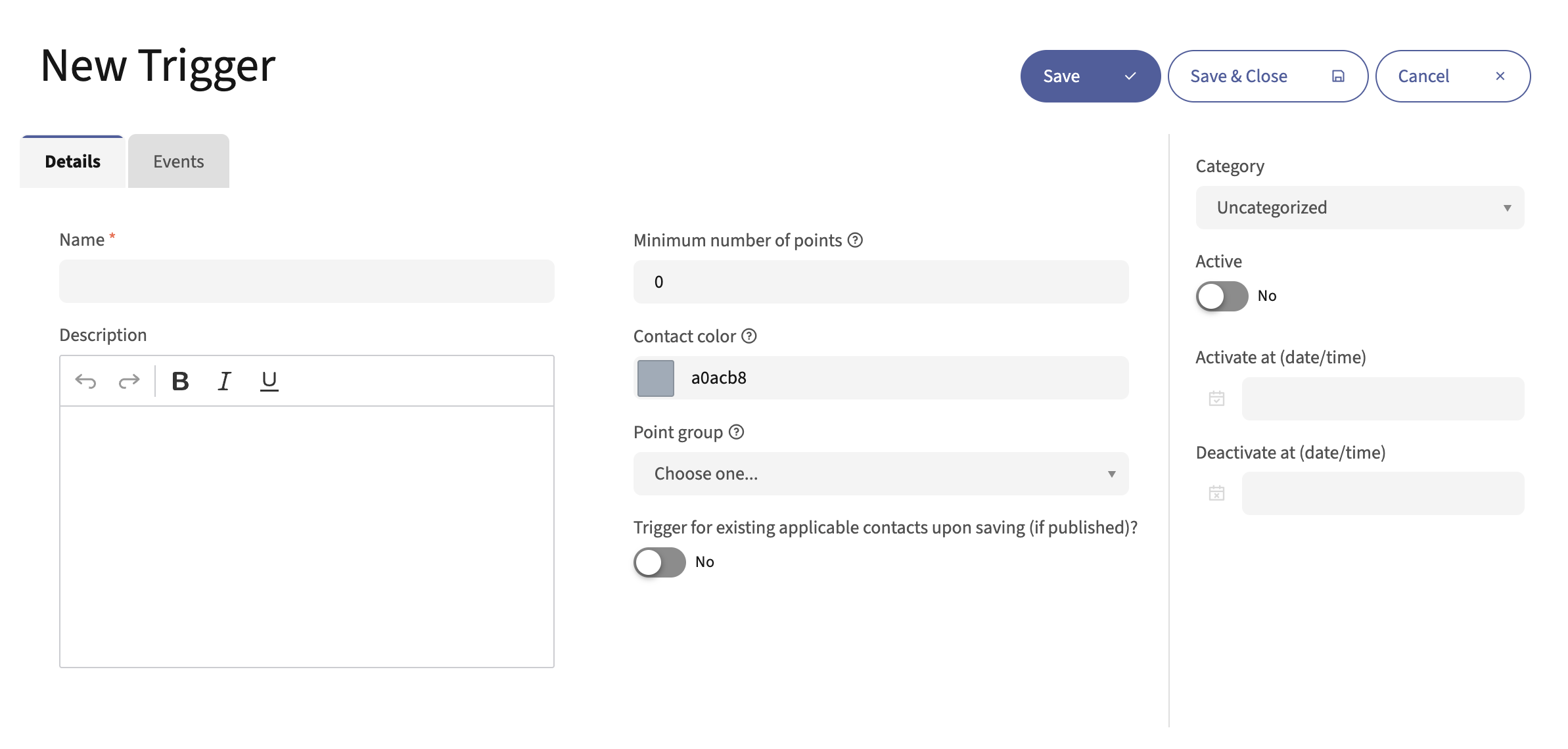 Screenshot of Points trigger
