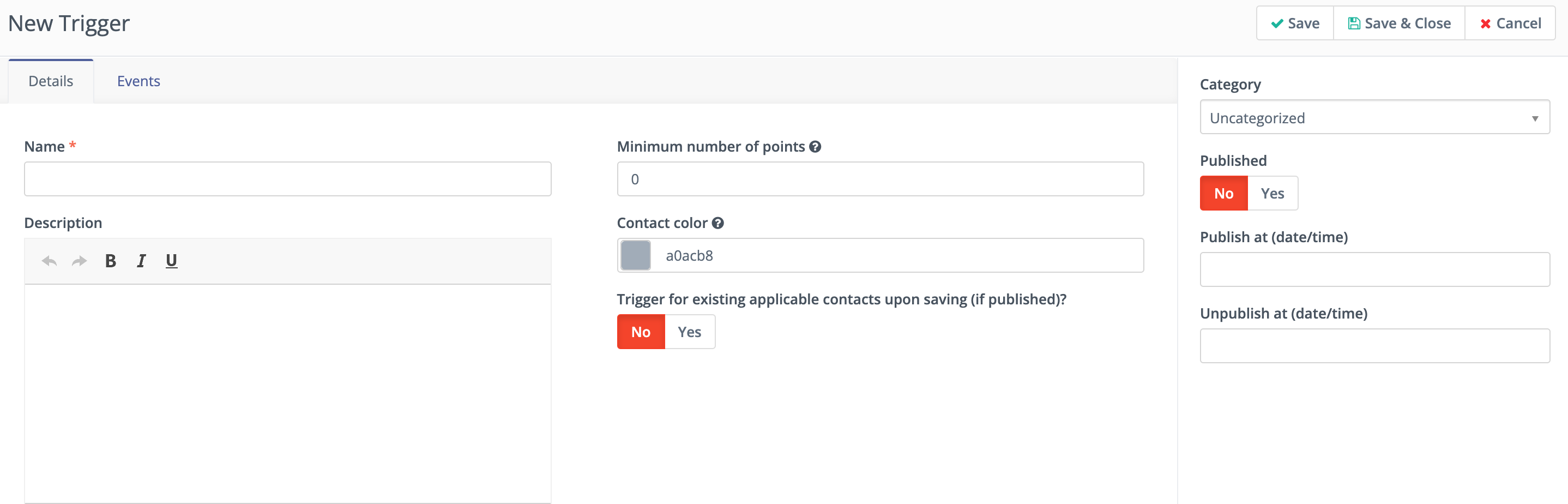 Screenshot showing Points trigger.