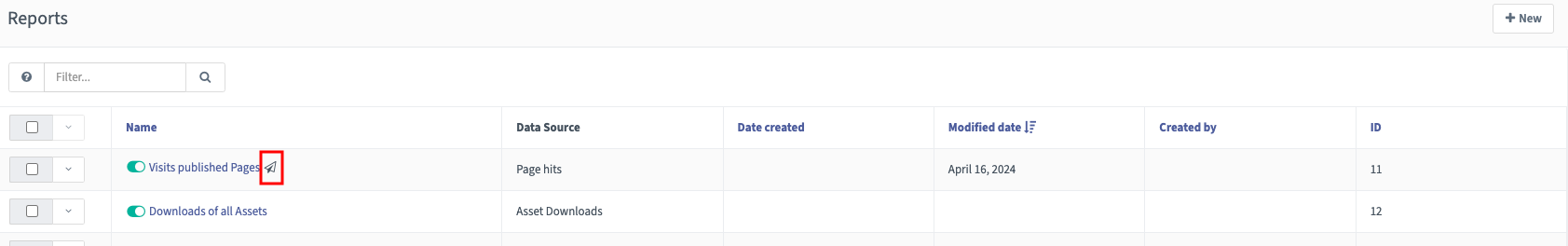 Screenshot of Mautic Scheduled Report showing a paper aeroplane icon