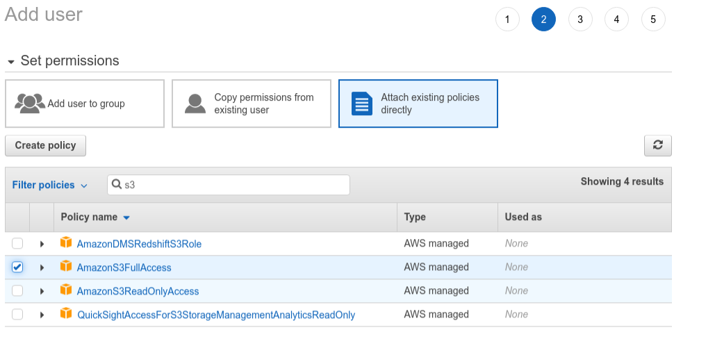 Screenshot of Amazon S3