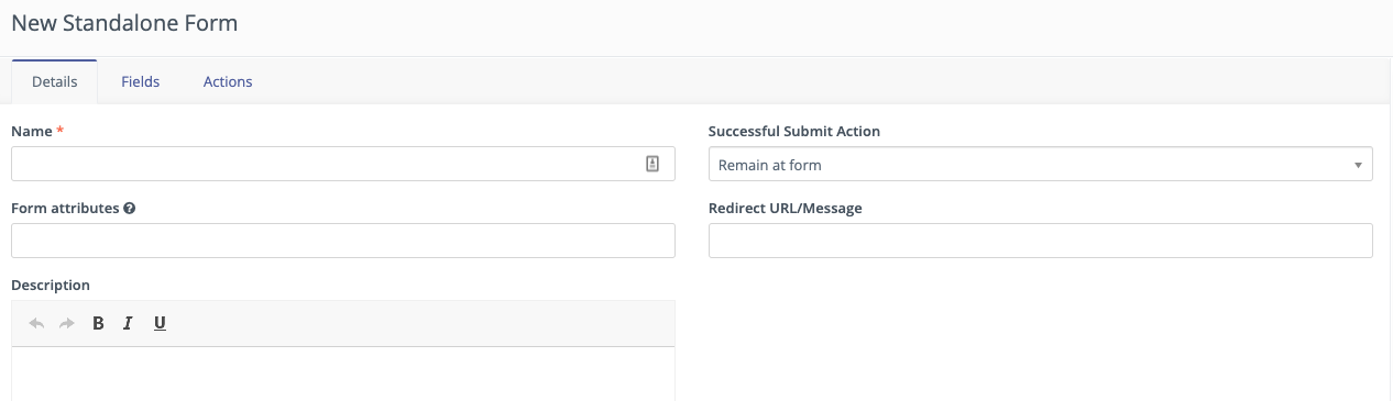 Screenshot showing standalone Form